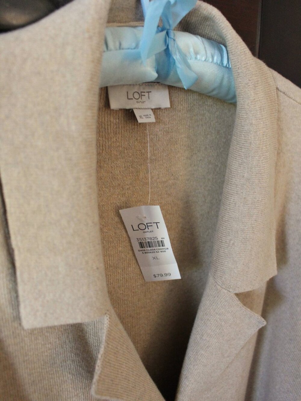Loft Open Front Cardigan Sweater Oatmeal Beige Patch Pockets NWT Size XL
